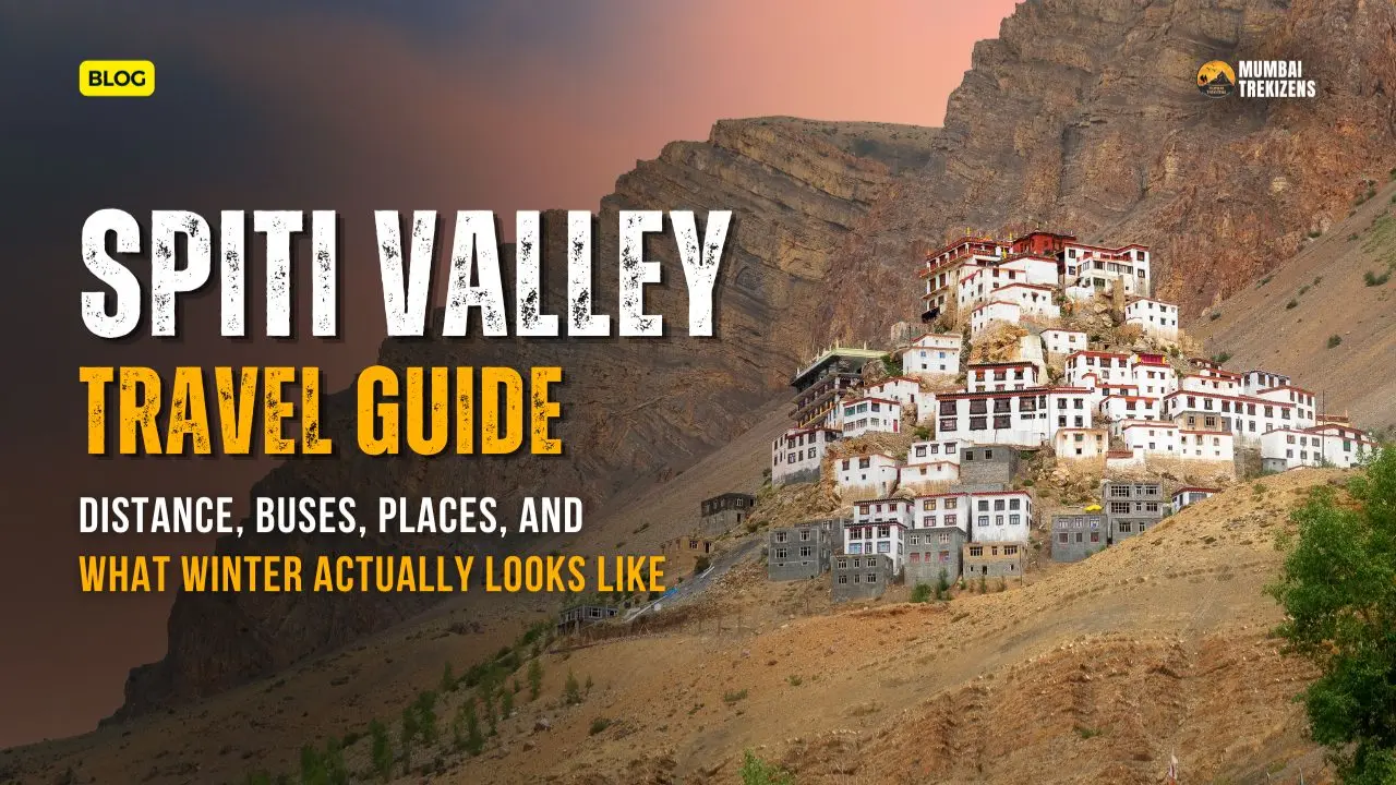 Snow-covered mountains and monastery in Spiti Valley